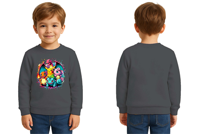 Unisex Pokemon Baskılı Çocuk Swaetshirt 3 İplik Şardonlu