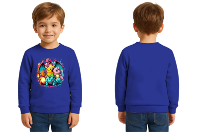 Unisex Pokemon Baskılı Çocuk Swaetshirt 3 İplik Şardonlu