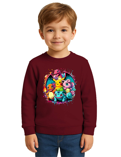 Unisex Pokemon Baskılı Çocuk Swaetshirt 3 İplik Şardonlu