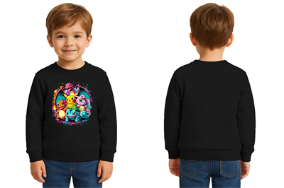 Unisex Pokemon Baskılı Çocuk Swaetshirt 3 İplik Şardonlu