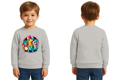Unisex Pokemon Baskılı Çocuk Swaetshirt 3 İplik Şardonlu