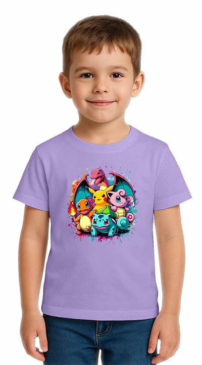 Unisex Pokemon Baskılı Çocuk Tişört pamuklu penye kumaş
