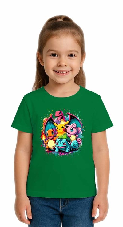 Unisex Pokemon Baskılı Çocuk Tişört pamuklu penye kumaş