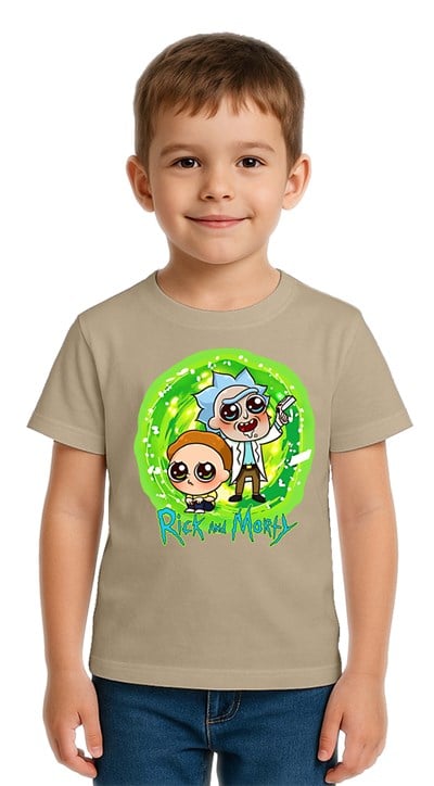 Unisex Rick and Morty baskılı Çocuk Tişört pamuklu penye kumaş