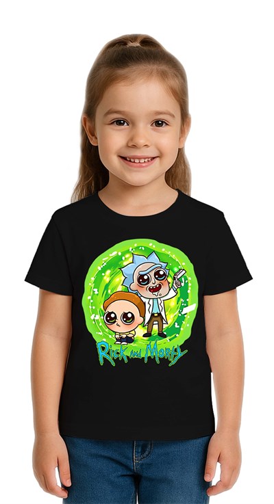 Unisex Rick and Morty baskılı Çocuk Tişört pamuklu penye kumaş