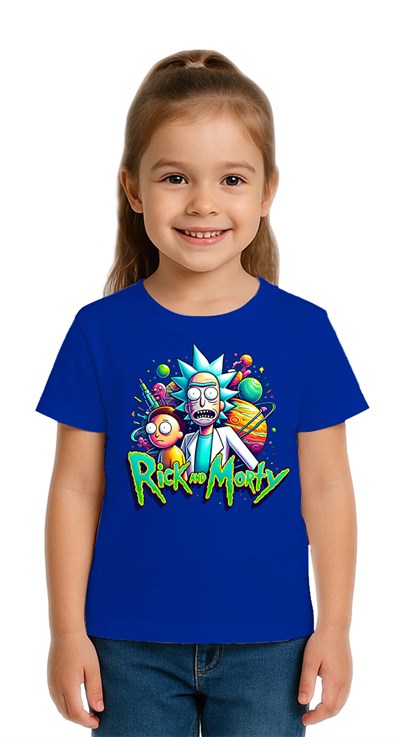 Unisex Rick and Morty baskılı Çocuk Tişört pamuklu penye kumaş