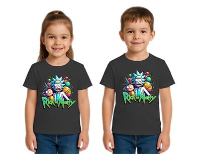 Unisex Rick and Morty baskılı Çocuk Tişört pamuklu penye kumaş