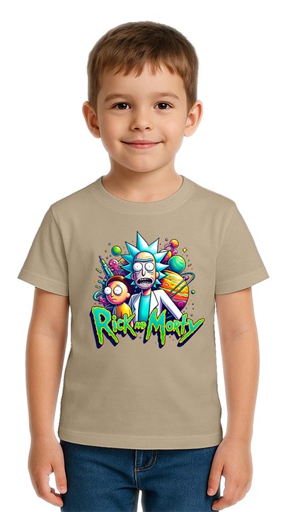 Unisex Rick and Morty baskılı Çocuk Tişört pamuklu penye kumaş