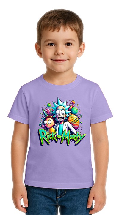 Unisex Rick and Morty baskılı Çocuk Tişört pamuklu penye kumaş
