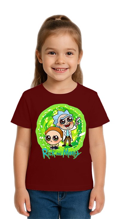 Unisex Rick and Morty baskılı Çocuk Tişört pamuklu penye kumaş