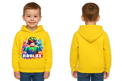 Unisex roblox Baskılı Çocuk Swaetshirt  Baskılı Kapüşonlu 3 İplik Şardonlu