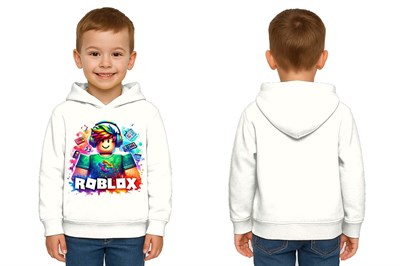 Unisex roblox Baskılı Çocuk Swaetshirt  Baskılı Kapüşonlu 3 İplik Şardonlu