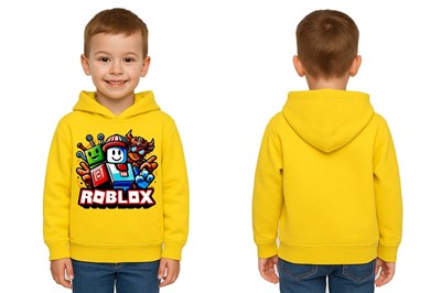 Unisex roblox Baskılı Çocuk Swaetshirt  Baskılı Kapüşonlu 3 İplik Şardonlu