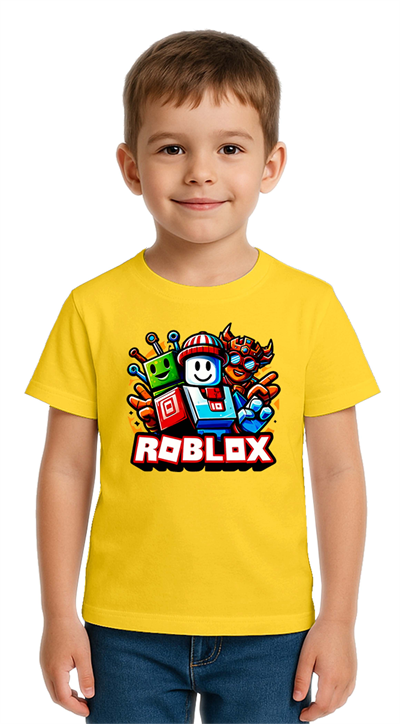 Unisex Roblox Baskılı Çocuk Tişört pamuklu penye kumaş