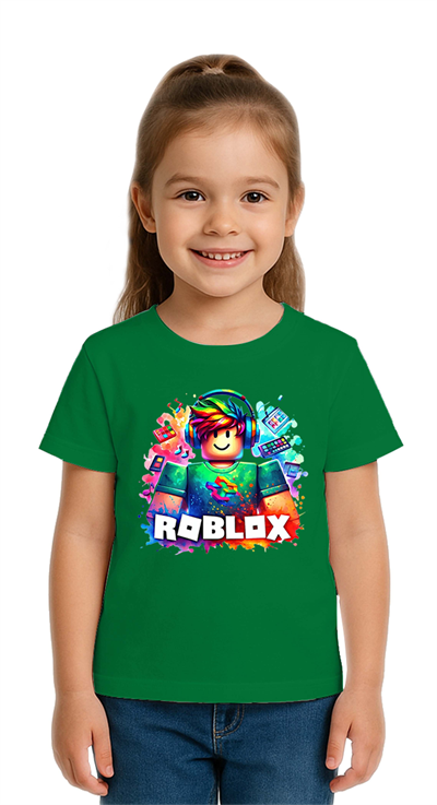 Unisex Roblox Baskılı Çocuk Tişört pamuklu penye kumaş