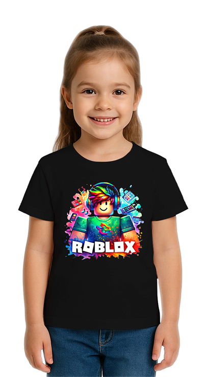 Unisex Roblox Baskılı Çocuk Tişört pamuklu penye kumaş