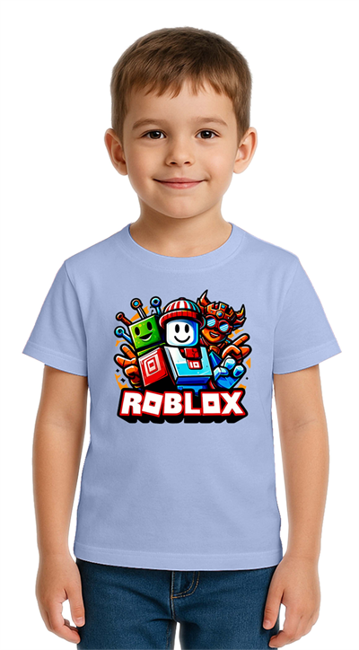 Unisex Roblox Baskılı Çocuk Tişört pamuklu penye kumaş