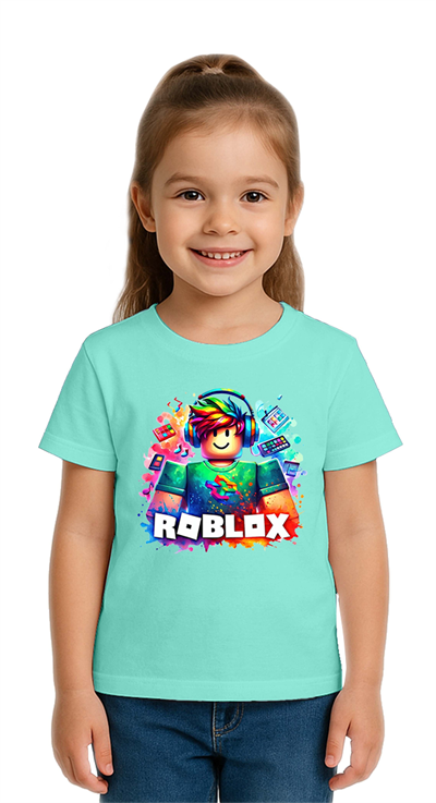 Unisex Roblox Baskılı Çocuk Tişört pamuklu penye kumaş