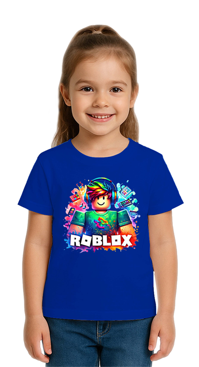 Unisex Roblox Baskılı Çocuk Tişört pamuklu penye kumaş