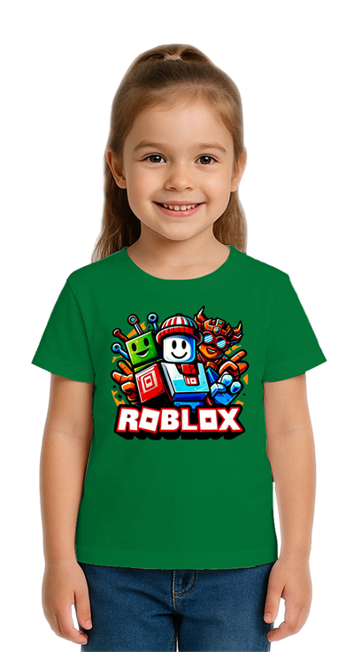 Unisex Roblox Baskılı Çocuk Tişört pamuklu penye kumaş