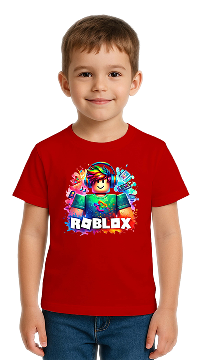 Unisex Roblox Baskılı Çocuk Tişört pamuklu penye kumaş