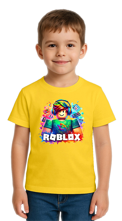 Unisex Roblox Baskılı Çocuk Tişört pamuklu penye kumaş