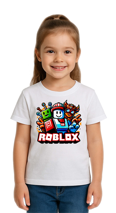 Unisex Roblox Baskılı Çocuk Tişört pamuklu penye kumaş