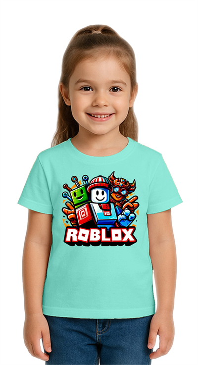 Unisex Roblox Baskılı Çocuk Tişört pamuklu penye kumaş
