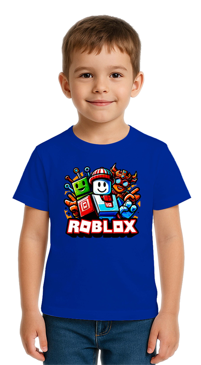 Unisex Roblox Baskılı Çocuk Tişört pamuklu penye kumaş