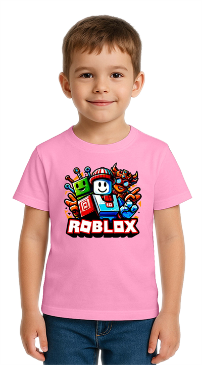 Unisex Roblox Baskılı Çocuk Tişört pamuklu penye kumaş