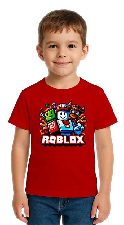 Unisex Roblox Baskılı Çocuk Tişört pamuklu penye kumaş