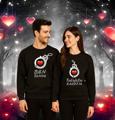Unisex Sevgililer günü Baskılı yetişkin Swaetshirt 3 İplik Şardonlu