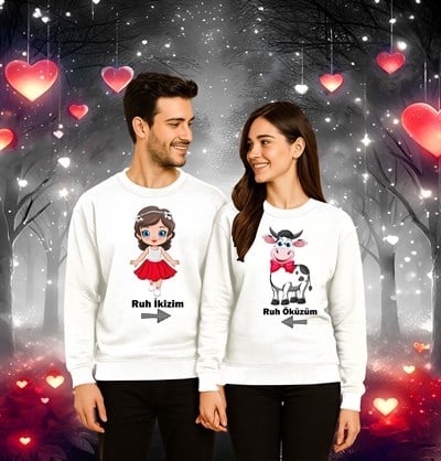 Unisex Sevgililer günü Baskılı yetişkin Swaetshirt 3 İplik Şardonlu