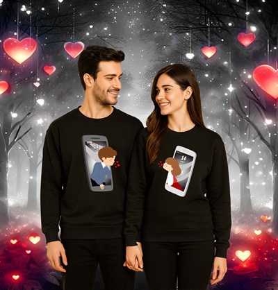Unisex Sevgililer günü Baskılı yetişkin Swaetshirt 3 İplik Şardonlu