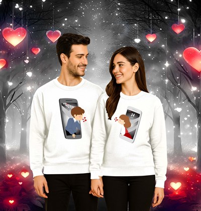 Unisex Sevgililer günü Baskılı yetişkin Swaetshirt 3 İplik Şardonlu