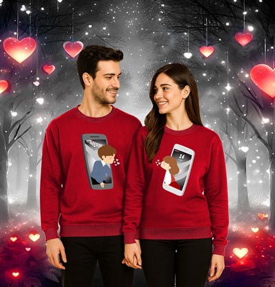 Unisex Sevgililer günü Baskılı yetişkin Swaetshirt 3 İplik Şardonlu
