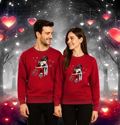 Unisex Sevgililer günü Baskılı yetişkin Swaetshirt 3 İplik Şardonlu