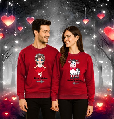 Unisex Sevgililer günü Baskılı yetişkin Swaetshirt 3 İplik Şardonlu