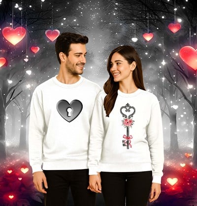 Unisex Sevgililer günü Baskılı yetişkin Swaetshirt 3 İplik Şardonlu