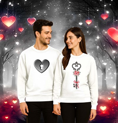 Unisex Sevgililer günü Baskılı yetişkin Swaetshirt 3 İplik Şardonlu