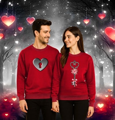 Unisex Sevgililer günü Baskılı yetişkin Swaetshirt 3 İplik Şardonlu