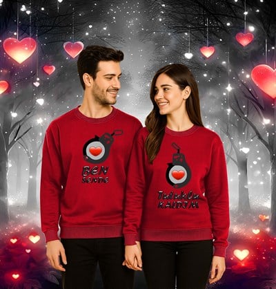 Unisex Sevgililer günü Baskılı yetişkin Swaetshirt 3 İplik Şardonlu