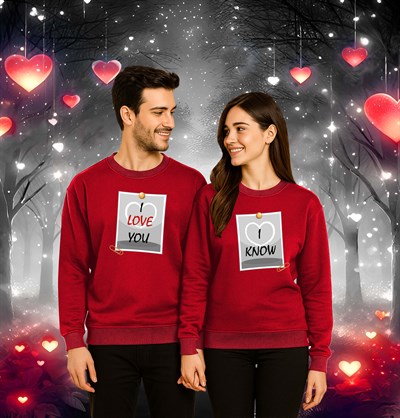 Unisex Sevgililer günü Baskılı yetişkin Swaetshirt 3 İplik Şardonlu
