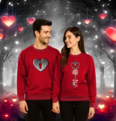 Unisex Sevgililer günü Baskılı yetişkin Swaetshirt 3 İplik Şardonlu