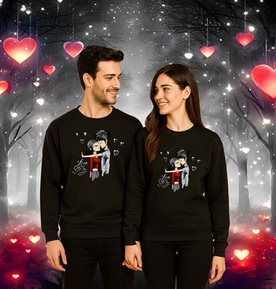 Unisex Sevgililer günü Baskılı yetişkin Swaetshirt 3 İplik Şardonlu