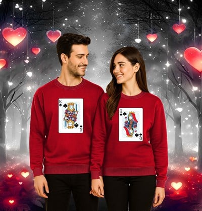Unisex Sevgililer günü Baskılı yetişkin Swaetshirt 3 İplik Şardonlu