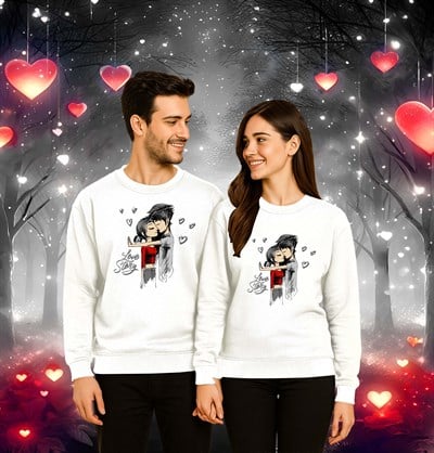 Unisex Sevgililer günü Baskılı yetişkin Swaetshirt 3 İplik Şardonlu