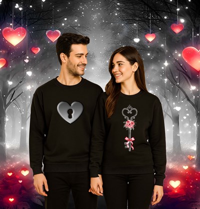 Unisex Sevgililer günü Baskılı yetişkin Swaetshirt 3 İplik Şardonlu