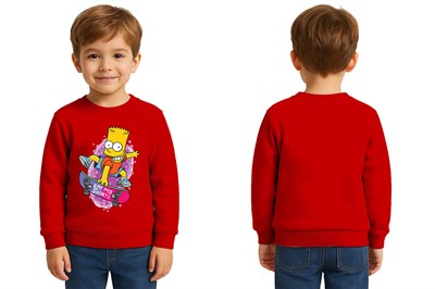 Unisex Simpson Baskılı Çocuk Swaetshirt 3 İplik Şardonlu