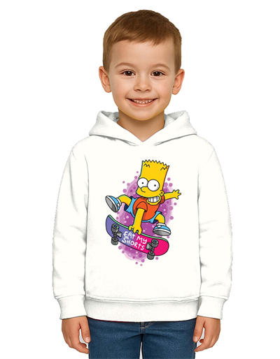 Unisex Simpson Baskılı Çocuk Swaetshirt Kapşonlu 3 İplik Şardonlu